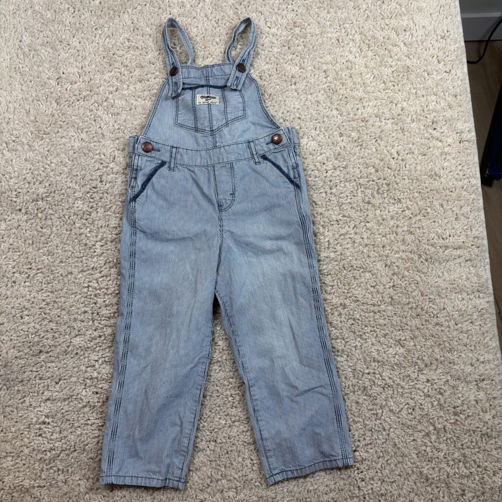 OshKosh B'gosh Overalls Toddler 3T Blue‎ Hickory Stripe Excellent Vestbak Denim